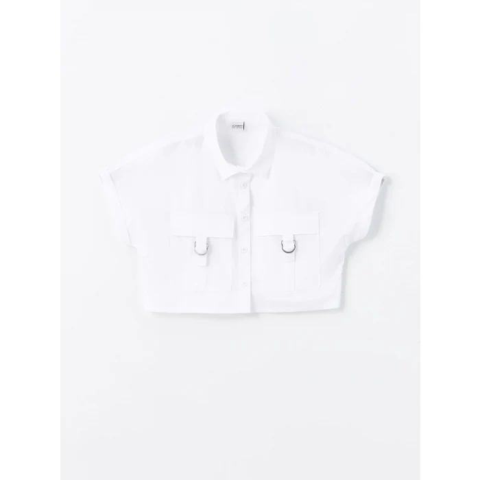 LCW Kids Beyaz Basic Kısa Kollu Kız Çocuk Crop Gömlek