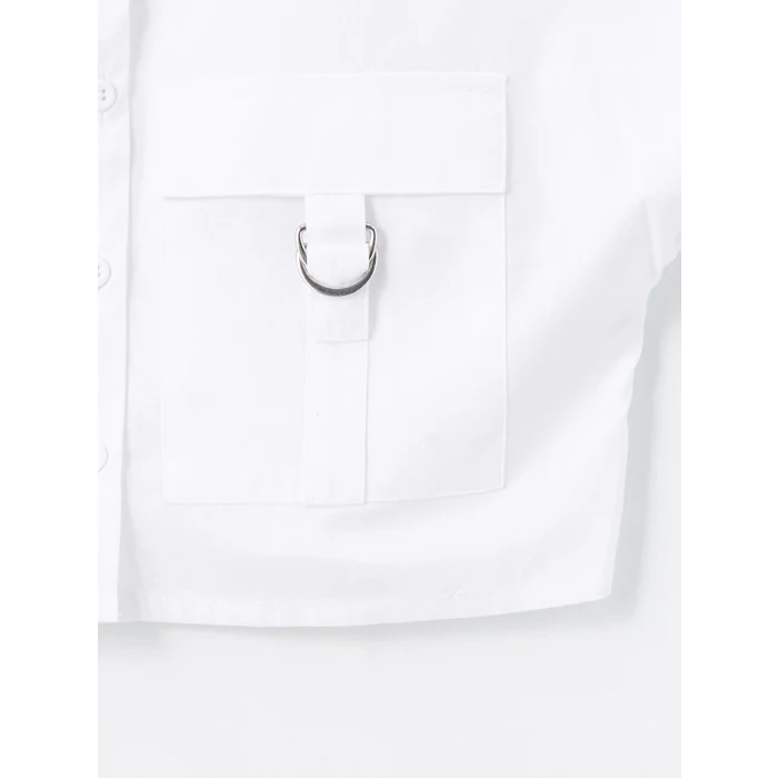 LCW Kids Beyaz Basic Kısa Kollu Kız Çocuk Crop Gömlek