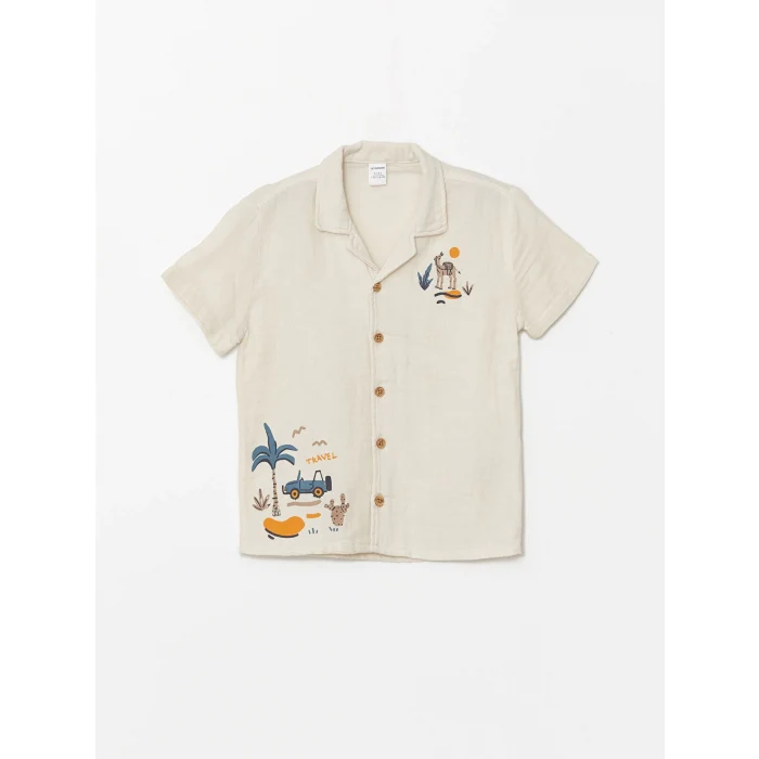 LCW Kids Bej Resort Yaka Kısa Kollu Erkek Bebek Gömlek ve Şort 2li Takım