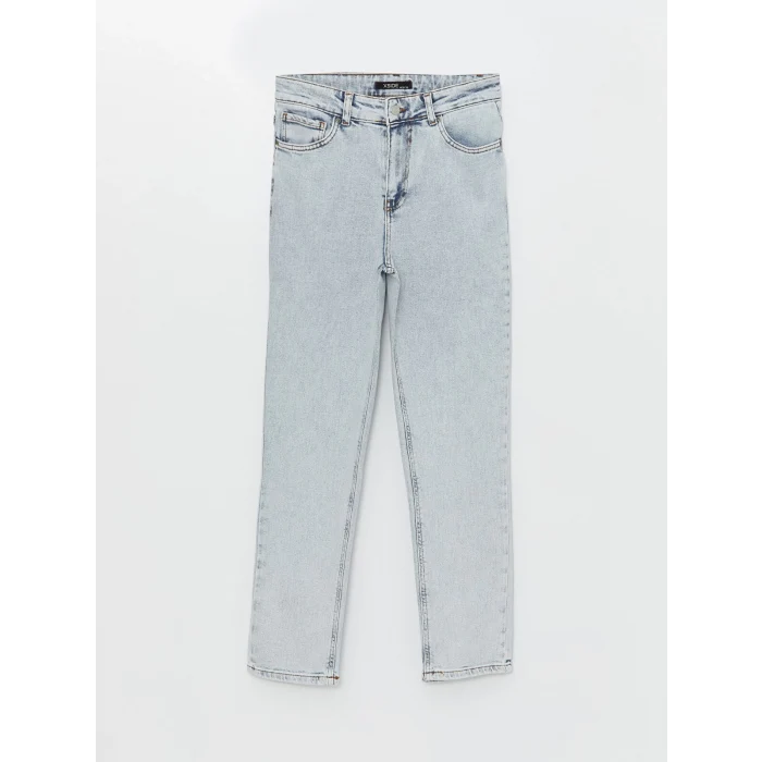 XSIDE Mavi Yüksek Bel Slim Mom Kadın Jean Pantolon