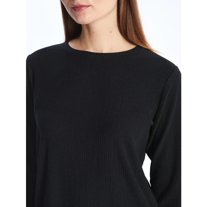 LCWAIKIKI Basic Siyah Bisiklet Yaka Düz Uzun Kollu Kadın Tunik