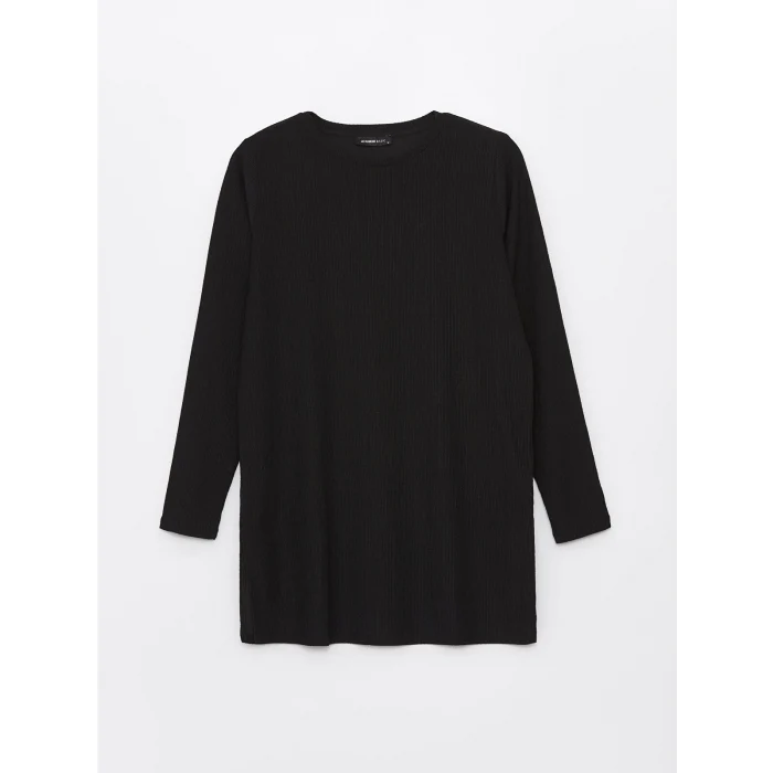 LCWAIKIKI Basic Siyah Bisiklet Yaka Düz Uzun Kollu Kadın Tunik