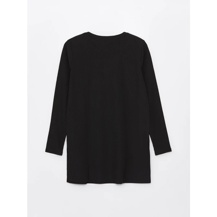 LCWAIKIKI Basic Siyah Bisiklet Yaka Düz Uzun Kollu Kadın Tunik