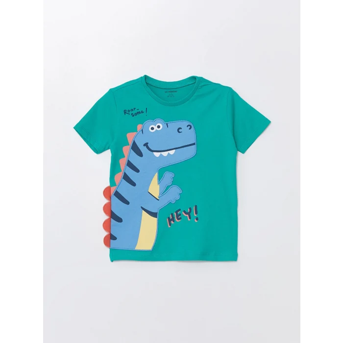 LCW Kids Yeşil Bisiklet Yaka Kısa Kollu Nakışlı Erkek Bebek Tişört ve Şort 2li Takım