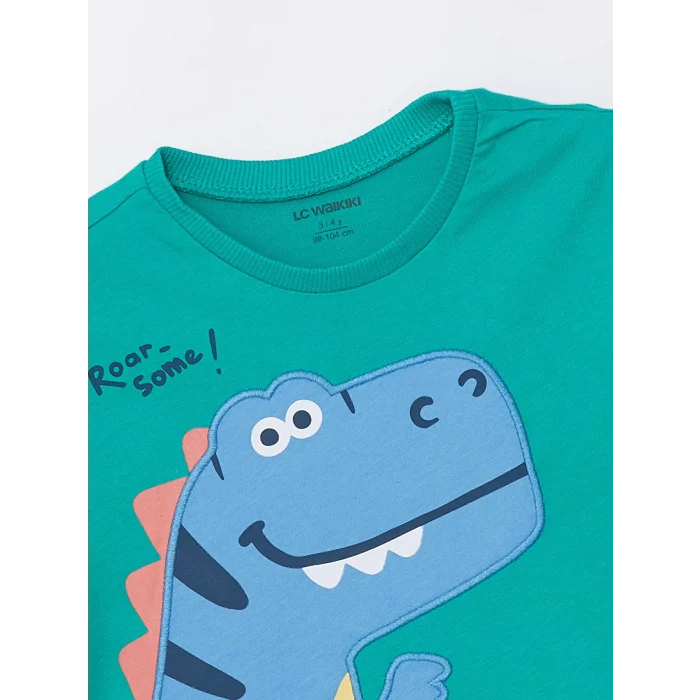 LCW Kids Yeşil Bisiklet Yaka Kısa Kollu Nakışlı Erkek Bebek Tişört ve Şort 2li Takım