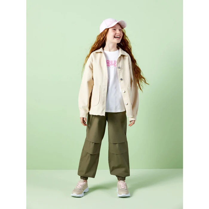 LCW Kids Haki Beli Lastikli Kız Çocuk Jogger Pantolon
