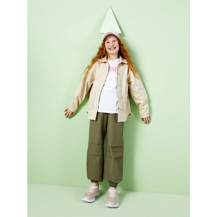 LCW Kids Haki Beli Lastikli Kız Çocuk Jogger Pantolon