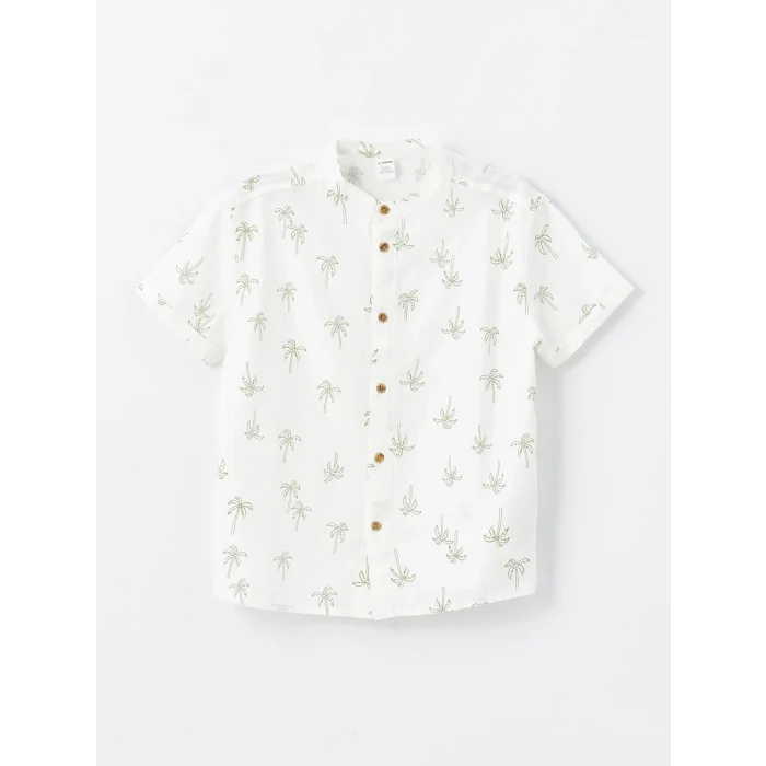LCW Kids Ekru Hakim Yaka Kısa Kollu Baskılı Erkek Bebek Gömlek