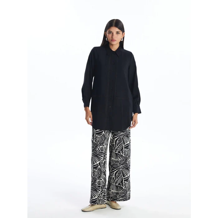 LCW Modest Siyah Beli Lastikli Desenli Kadın Palazzo Pantolon