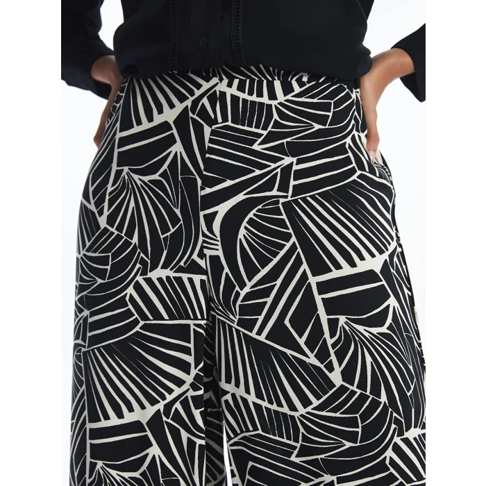 LCW Modest Siyah Beli Lastikli Desenli Kadın Palazzo Pantolon