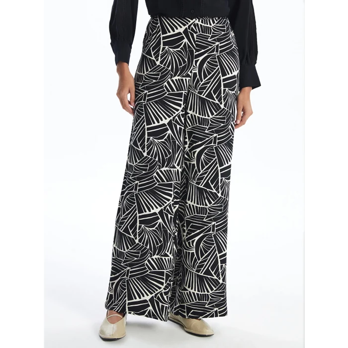 LCW Modest Siyah Beli Lastikli Desenli Kadın Palazzo Pantolon