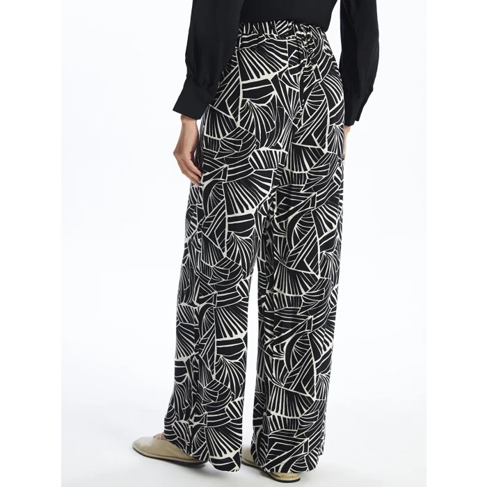 LCW Modest Siyah Beli Lastikli Desenli Kadın Palazzo Pantolon