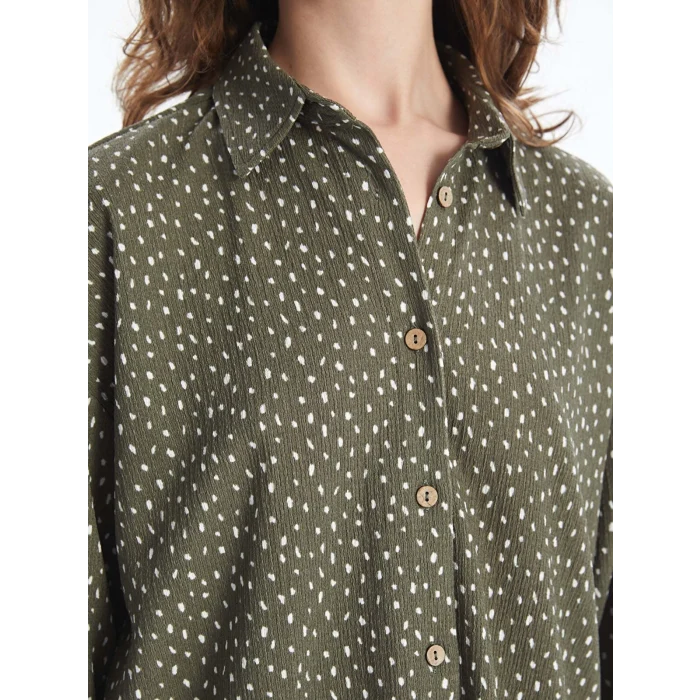 LCW Vision Yeşil Desenli Uzun Kollu Oversize Kadın Gömlek