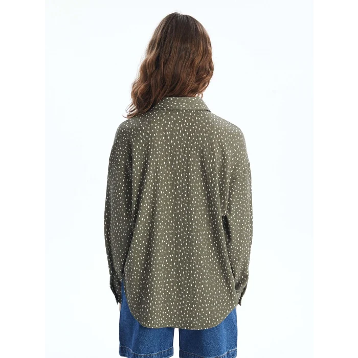 LCW Vision Yeşil Desenli Uzun Kollu Oversize Kadın Gömlek