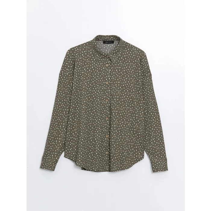 LCW Vision Yeşil Desenli Uzun Kollu Oversize Kadın Gömlek