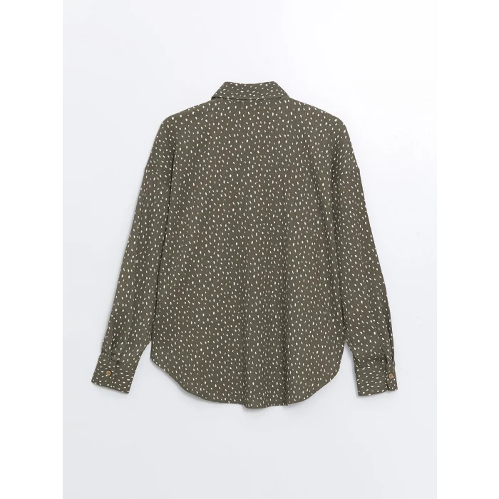 LCW Vision Yeşil Desenli Uzun Kollu Oversize Kadın Gömlek