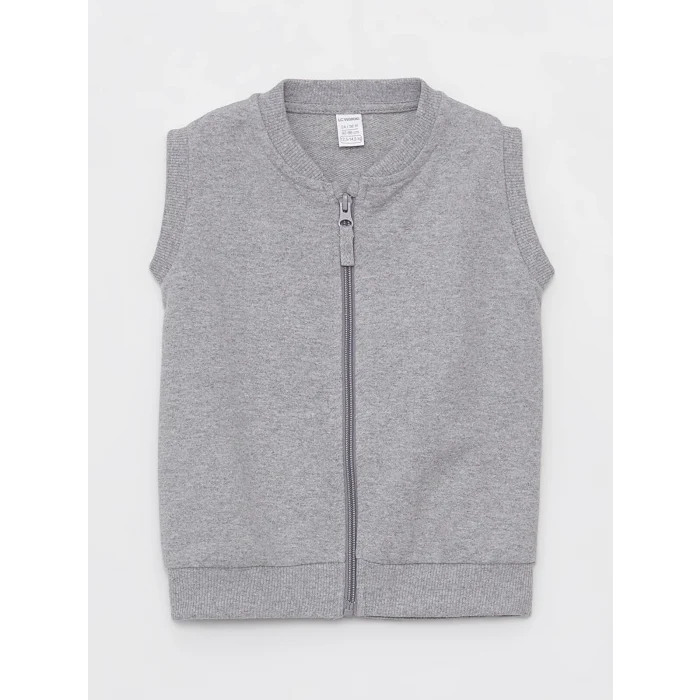LCW Kids Gri Bisiklet Yaka Fermuarlı Erkek Bebek Yelek