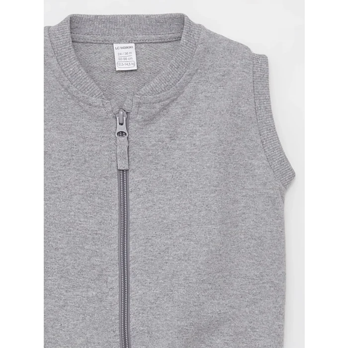 LCW Kids Gri Bisiklet Yaka Fermuarlı Erkek Bebek Yelek