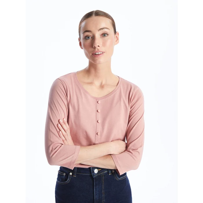 LCWAIKIKI Basic Pembe Kadın Bisiklet Yaka Düz Bluz