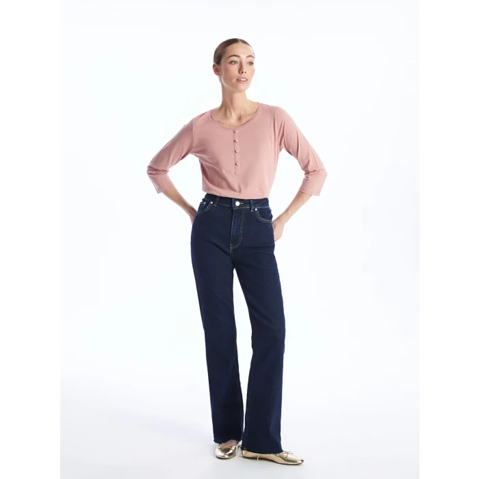 LCWAIKIKI Basic Pembe Kadın Bisiklet Yaka Düz Bluz