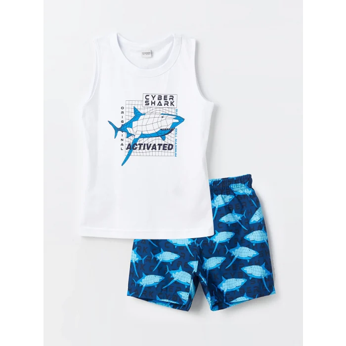 LCW Kids Lacivert Bisiklet Yaka Erkek Çocuk Atlet ve Deniz Şortu