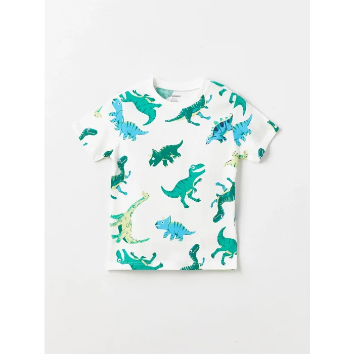 LCW Kids Ekru Bisiklet Yaka Kısa Kollu Baskılı Erkek Bebek Tişört ve Şort 2li Takım