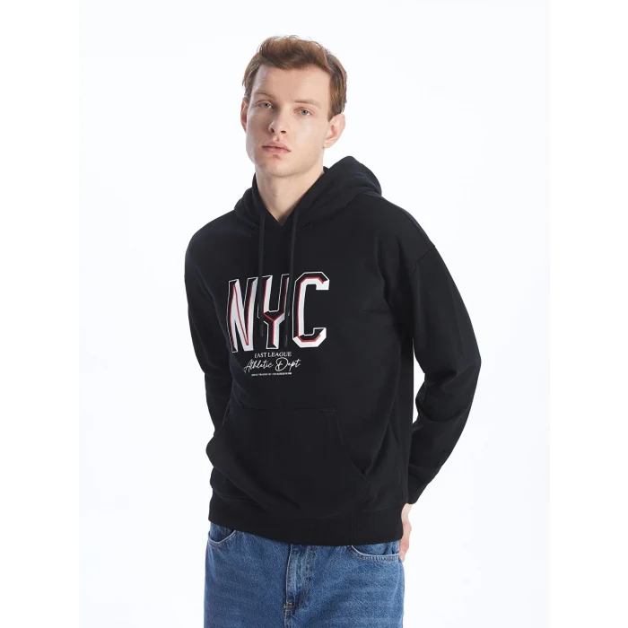 XSIDE Siyah Uzun Kollu Baskılı Erkek Hoodie