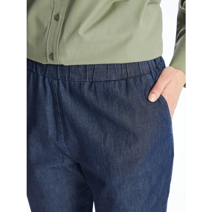 LCW Modest Indigo Beli Lastikli Carrot Fit Kadın Jean Pantolon
