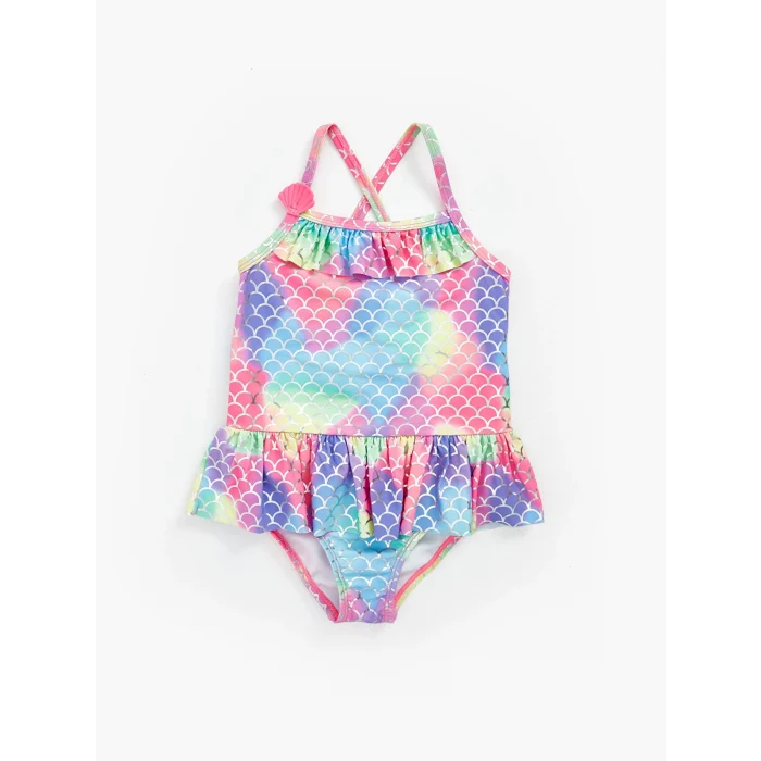 LCW Kids Pembe Kare Yaka Baskılı Kız Bebek Mayo