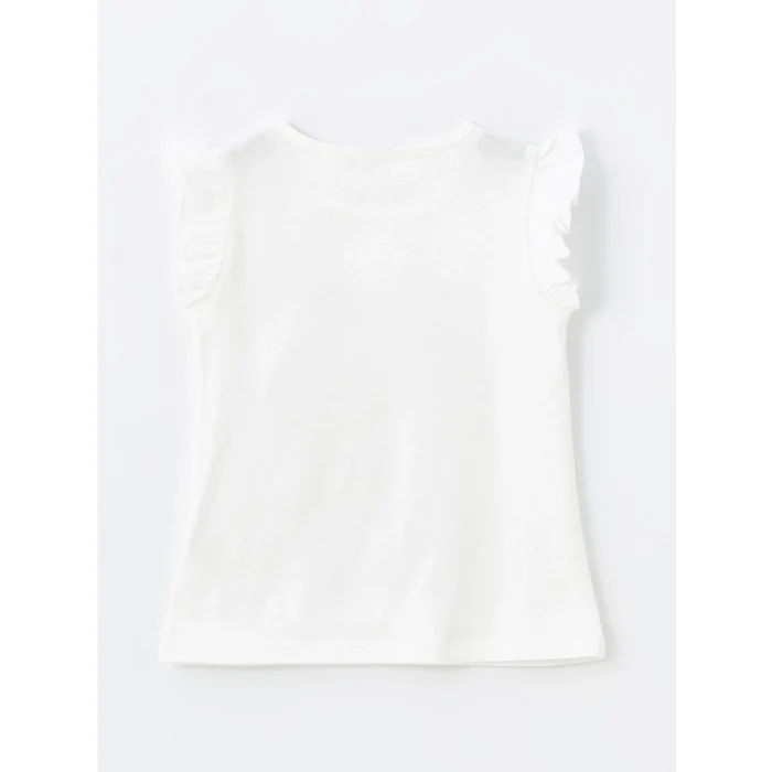 LCW Kids Ekru Bisiklet Yaka Baskılı Kız Bebek Bluz ve Tayt 2li