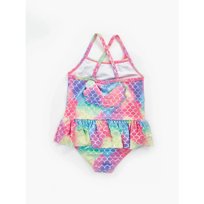 LCW Kids Pembe Kare Yaka Baskılı Kız Bebek Mayo