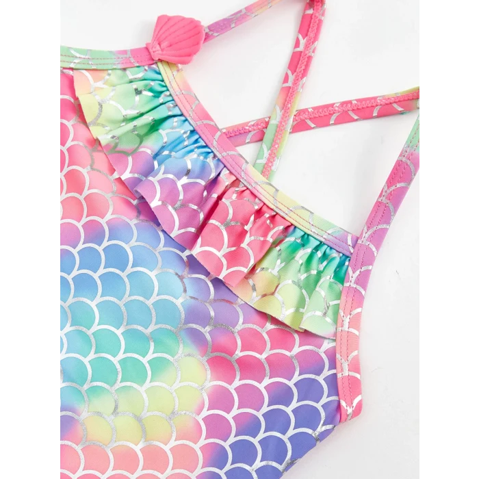 LCW Kids Pembe Kare Yaka Baskılı Kız Bebek Mayo