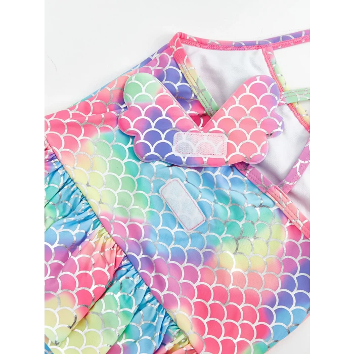 LCW Kids Pembe Kare Yaka Baskılı Kız Bebek Mayo