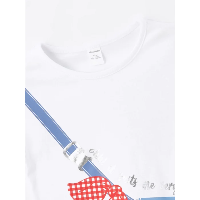 LCW Kids Ekru Bisiklet Yaka Baskılı Kız Bebek Bluz ve Şort Etek 2li Takım