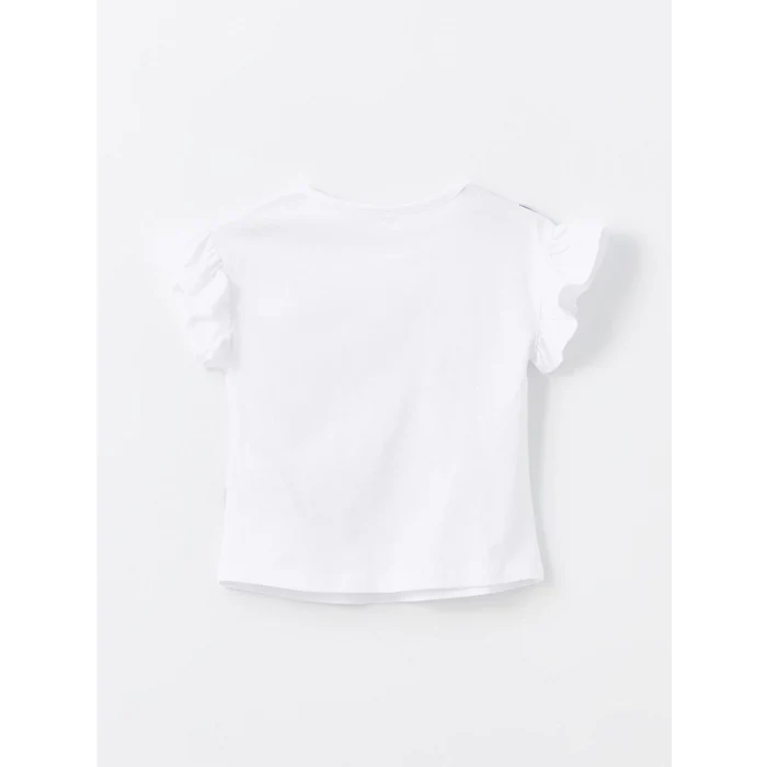 LCW Kids Ekru Bisiklet Yaka Baskılı Kız Bebek Bluz ve Şort Etek 2li Takım