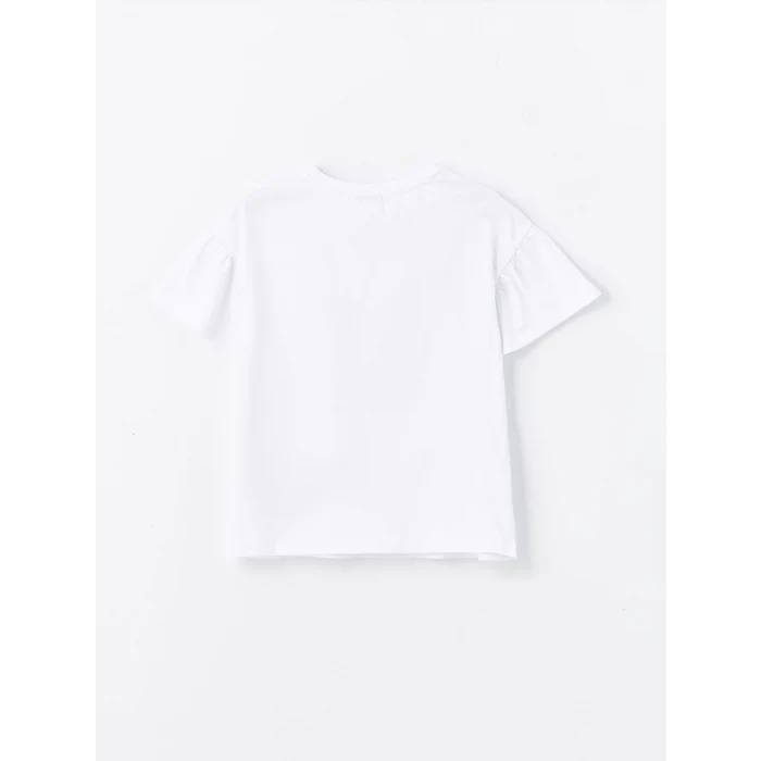 LCW Kids Beyaz Bisiklet Yaka Baskılı Kısa Kollu Kız Çocuk Tişört ve Şort