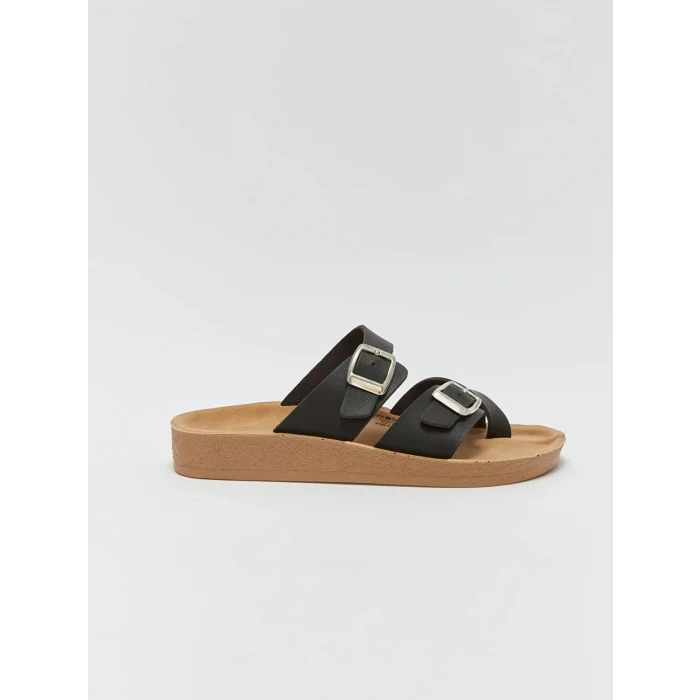 LCW STEPS Siyah Çift Bantlı Kadın Sandalet