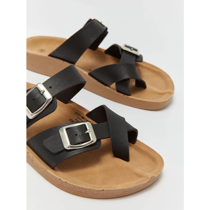 LCW STEPS Siyah Çift Bantlı Kadın Sandalet