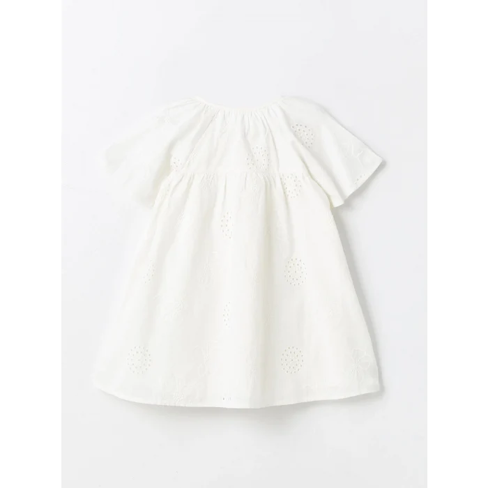 LCW Kids Ekru Bisiklet Yaka Kız Bebek Dantel Elbise