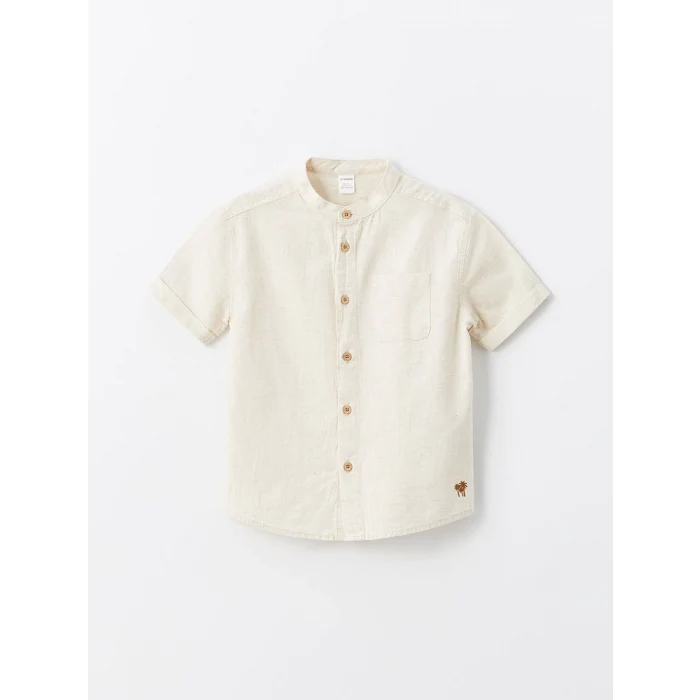 LCW Kids Bej Hakim Yaka Kısa Kollu Erkek Bebek Gömlek