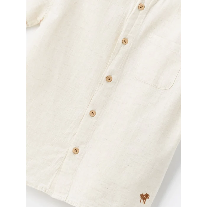 LCW Kids Bej Hakim Yaka Kısa Kollu Erkek Bebek Gömlek