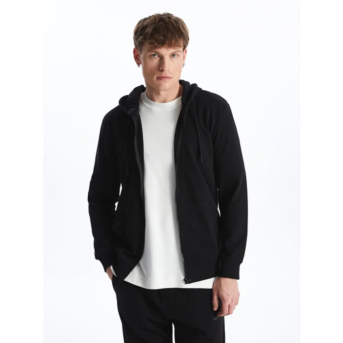 LCW Casual Siyah Kapüşonlu Uzun Kollu Erkek Fermuarlı Sweatshirt
