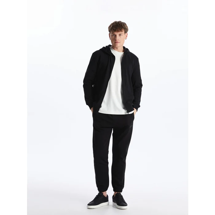 LCW Casual Siyah Kapüşonlu Uzun Kollu Erkek Fermuarlı Sweatshirt