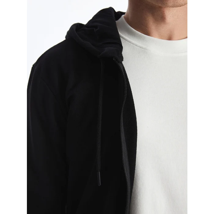 LCW Casual Siyah Kapüşonlu Uzun Kollu Erkek Fermuarlı Sweatshirt