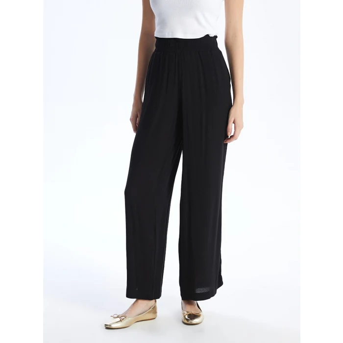 LCWAIKIKI Classic Siyah Beli Lastikli Dokulu Geniş Paça Kadın Pantolon