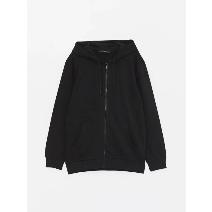LCW Casual Siyah Kapüşonlu Uzun Kollu Erkek Fermuarlı Sweatshirt