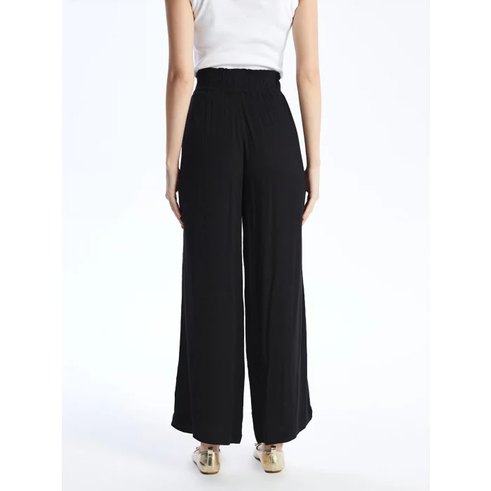 LCWAIKIKI Classic Siyah Beli Lastikli Dokulu Geniş Paça Kadın Pantolon