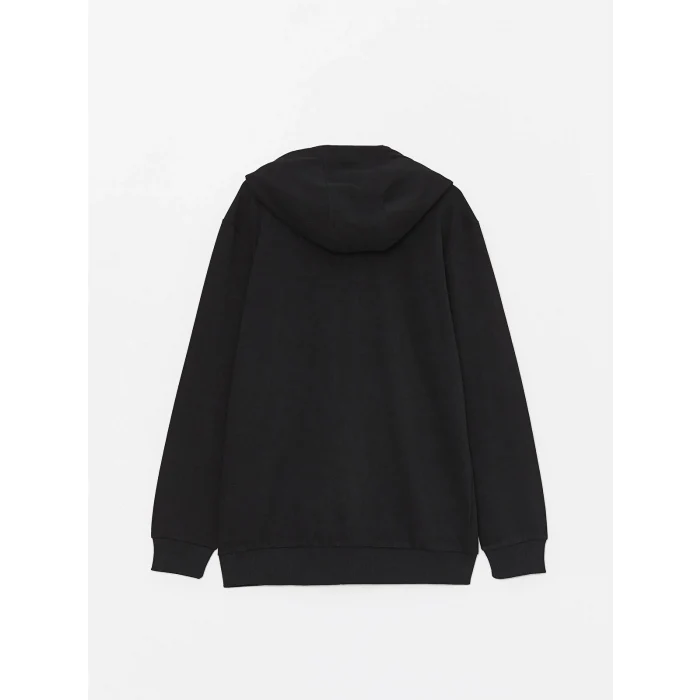 LCW Casual Siyah Kapüşonlu Uzun Kollu Erkek Fermuarlı Sweatshirt