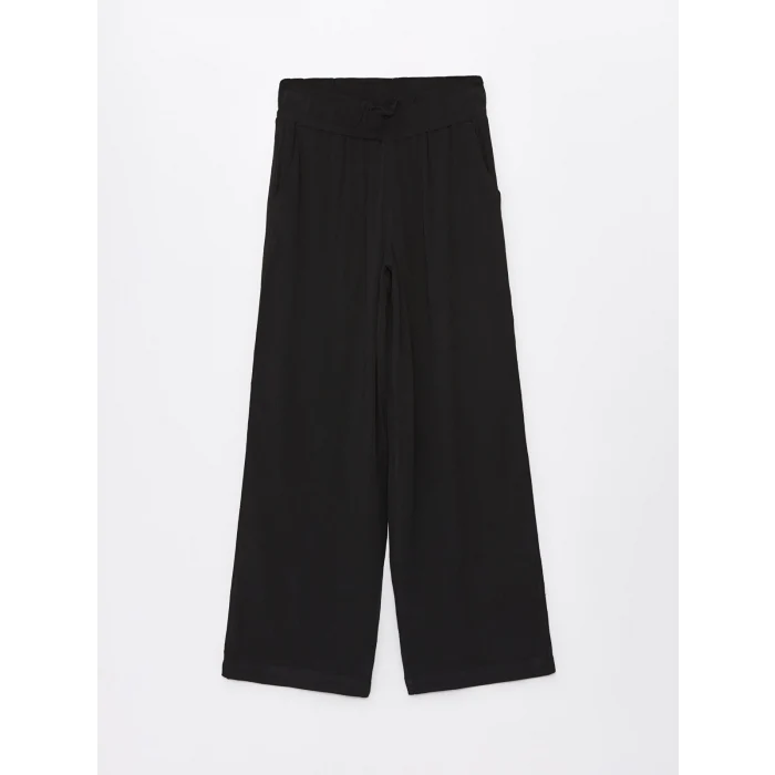 LCWAIKIKI Classic Siyah Beli Lastikli Dokulu Geniş Paça Kadın Pantolon