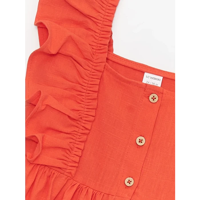 LCW Kids Turuncu Kare Yaka Kız Bebek Elbise